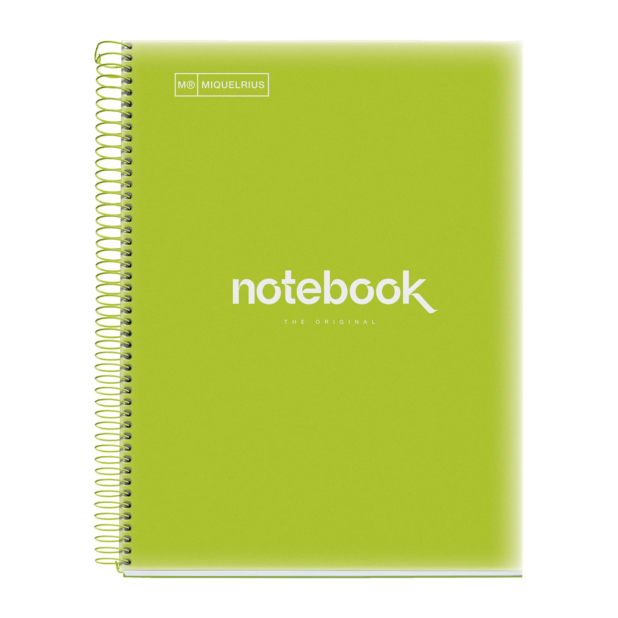 Miquelrius - Notebook A4 Notebook Emotions 120 Sheets 90 g/m² Grid 5 x 5 mm 5 Coloured Stripes Micro-Perforated Spiral Polypropylene Cover Lime Green