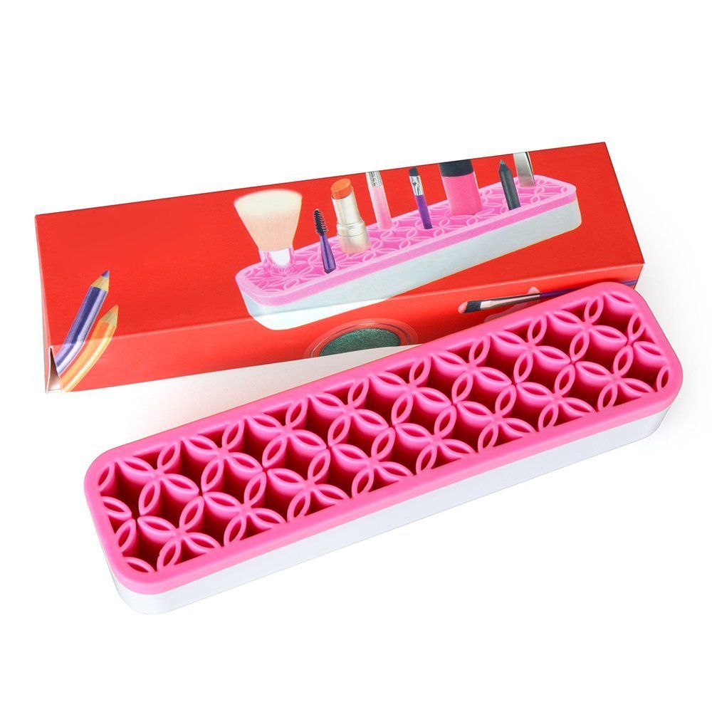 Windaze Portable Cosmetic Makeup Brush holder Organizer Silicone Case Storage (Pink)