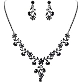 EVER FAITH Bridal Jewelry Sets for Wedding Rhinestone Crystal Flower Leaf Costume Pendant Necklace Earrings Set for Women