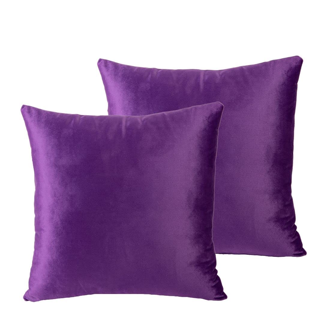 CUSHY HOME Pack of 2 Velvet Soft Decorative Square Throw Pillow Case Cushion Covers Pillowcases for Livingroom Sofa Bedroom with Invisible Zipper 45cm x 45cm 18x18 Inch Set of Two Purple — image 1