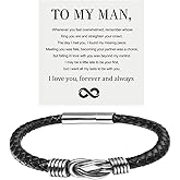 Angyape To My Man, Infinity Leather Bracelet Husband Gifts from WifeI Love You Forever and Always Bracelets Boyfriend Anniversary Birthday Christmas Fathers Gifts for Men Son Grandson