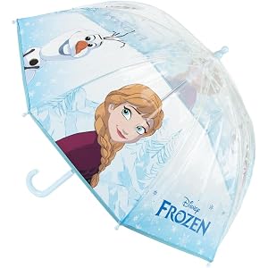Disney Frozen Kids Umbrella for Girls, Transparent, Light Blue, 45 cm, Manual Opening, Durable POE Material with Elsa, Anna a