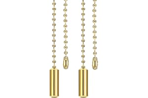 PATIKIL 1M 3.3ft Ceiling Fan Pull Chain, 2 Pcs Beaded Pulls Cord Extender Cylinder Pendant for Fan Light Chandelier Table Lamp Pulling Switch, Gold Tone