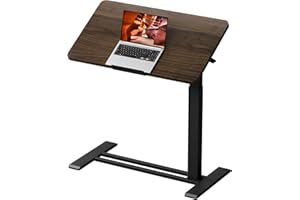 FitStand Medical Adjustable Overbed Bedside Table with Casters 90° Tilting Desktop Pneumatic Mobile Rolling Laptop Computer Standing Desk Cart with Tray, Hospital Table(31.5" W x 17.7" D, Mahogany)
