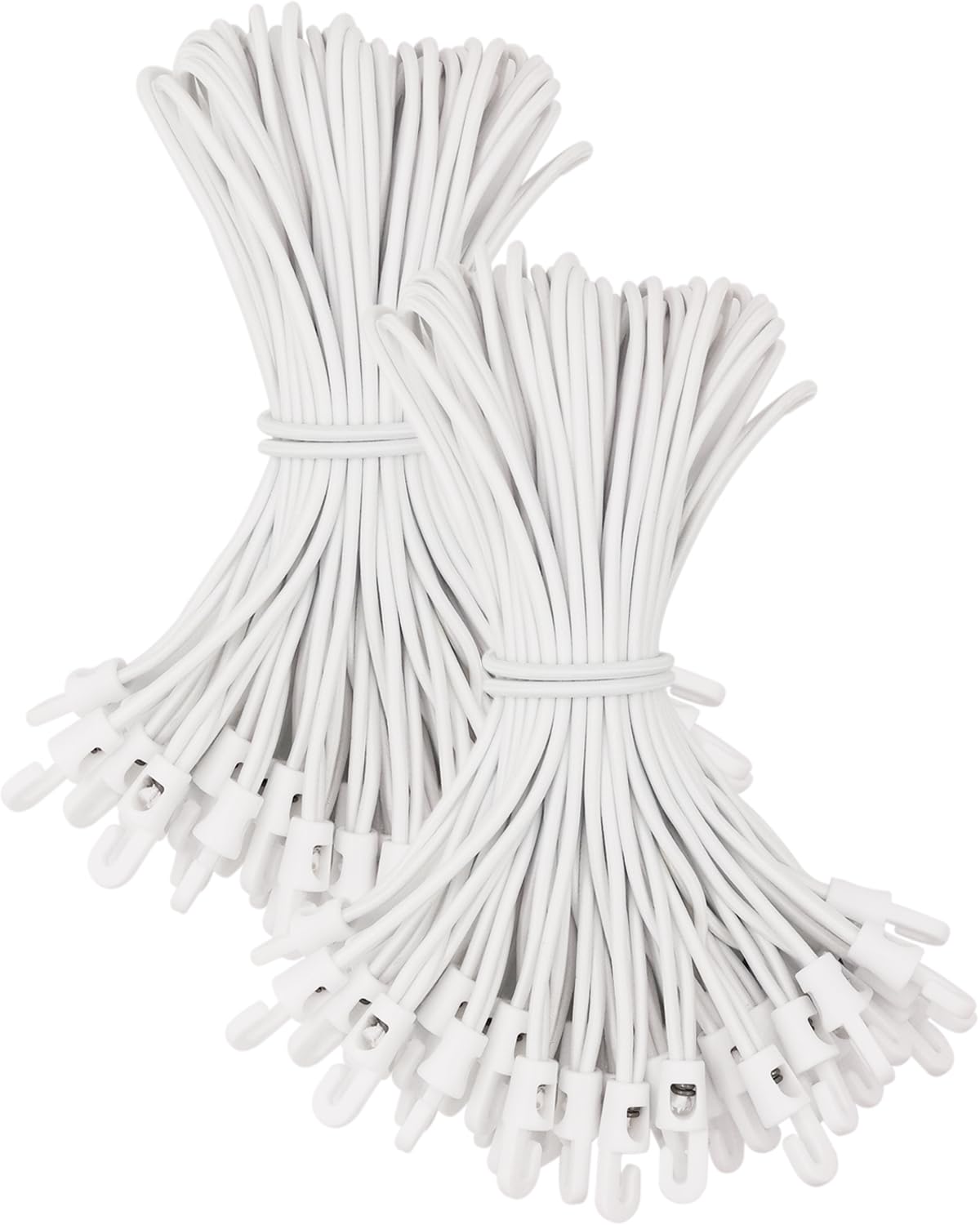 WMZOBH Bungee Cords with Hooks 100 Pcs - 10 Inch Elastic Short Bungee Ropes with Hooks, Small Tarpaulin Hooks (White)