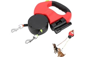 Cyrank 10ft Retractable Dog Leash, 2-in-1 Tangle-Free Double Dog Waling Leash with Light One-Handed One Button Lock & Release
