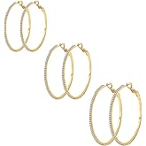 925 Sterling Silver Earrings Large Rhinestone Hoop Earrings Big Cubic Zirconia Hoop Earrings Thin Rhinestones Round Hoop Earrings for Women 20/30/40/50/60/70mm Sparkly Hoops With Crystals for Womens