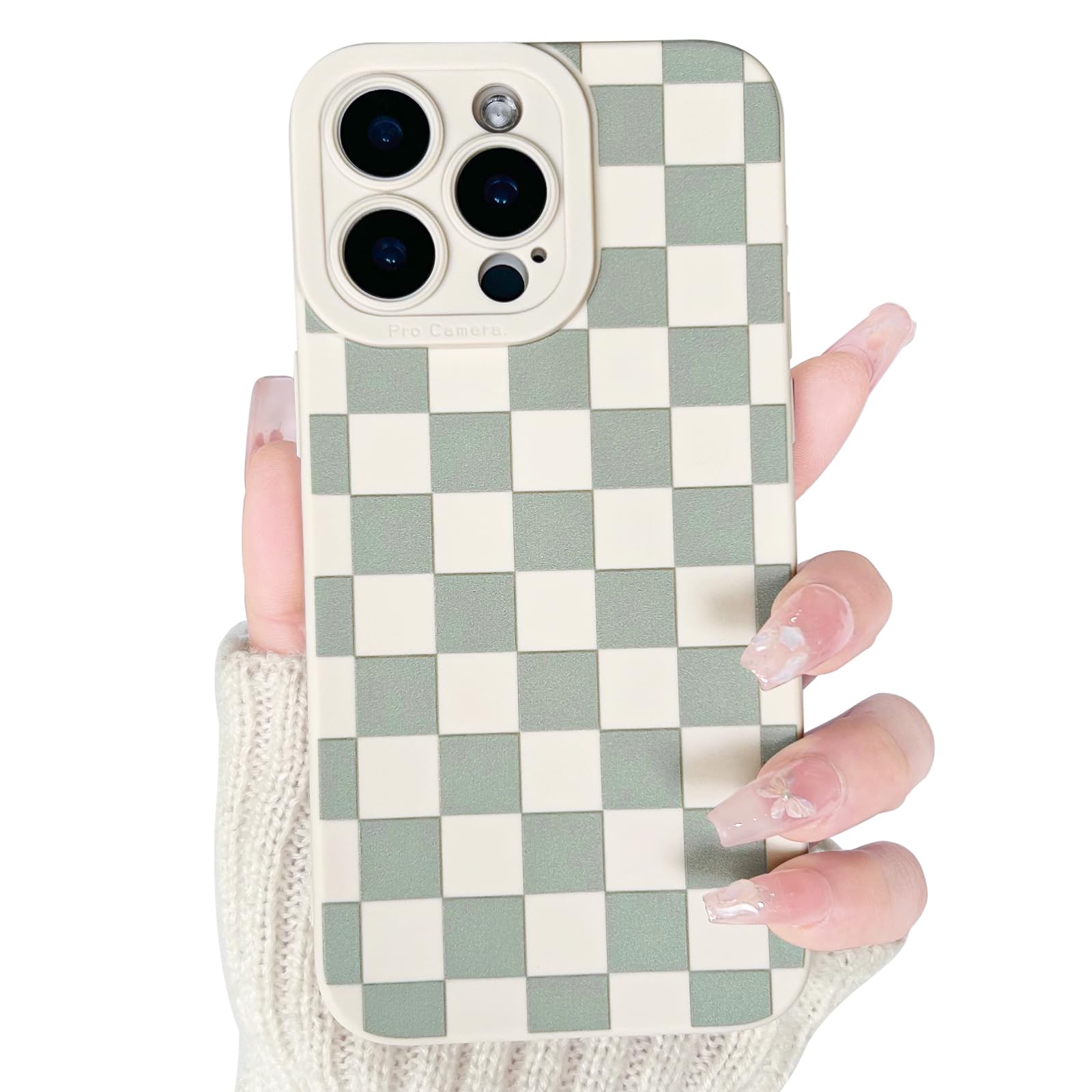 Photo 1 of Lovmooful Compatible for iPhone 15 Pro Case Cute Checkerboard Lattice Plaid with Color Design for Girls Women Soft TPU Shockproof Protective Girly for iPhone 15 Pro Case-White&Green