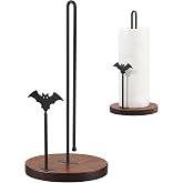 Wooden Paper Towel Holder Countertop,Gothic Iron Bat Decor Solid Wood Base | Iron Dual Vertical Rods,Space-Saving Non-Slip Stable Design,Kitchen & Dining Decor For Gothic Home Lovers