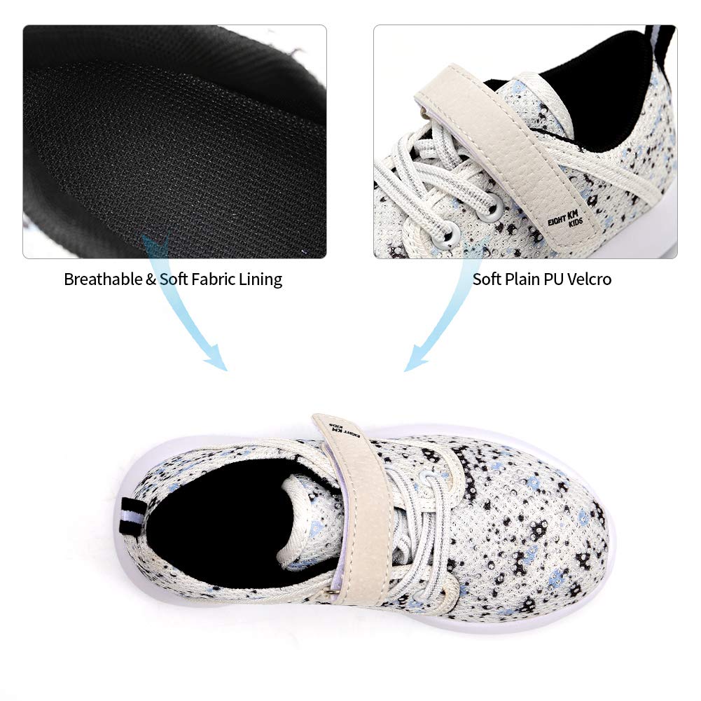 EIGHT KM Girls Toddler Kids EKM7025 Lightweight Breathable Splattered Black Fabric Velcro Sneakers School Shoes Size 6 US 2019 Thanksgiving