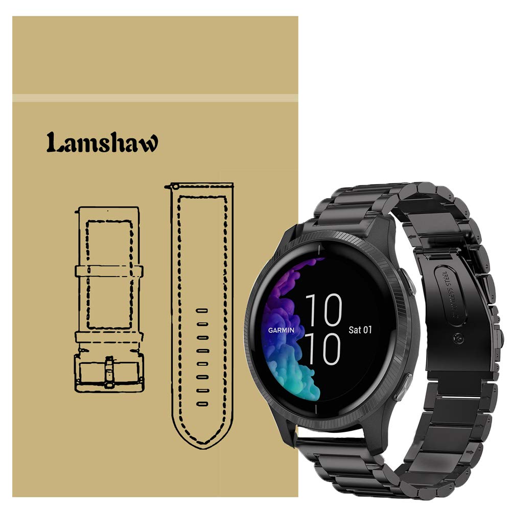 for Garmin Venu Band, LvBu Quick Release Stainless Steel Metal Replacement Straps for Garmin Venu Smartwatch (Black)