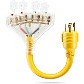 RealPlus 30 Amp to 110 Adapter Generator Power Cord, 4 Prong to 15 Amp Generator Adapter, NEMA L14-30P Male to 4X 5-15/20R Fe