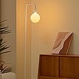 ONEWISH Modern Floor Lamp, Minimalist Standing Lamp with LED Bulb - Matt White Globe Glass 2700k Warm Light. 5.4ft Tall Floor Lamp for Livingroom, Bedroom, Office