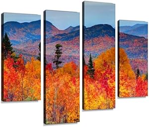 Canvas Wall Art Painting Pictures Autumn in The White Mountains of New Hampshire Modern Artwork Framed Posters for Living Room Ready to Hang Home Decor 4PANEL