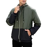 Yimoon Windbreaker Jackets for Men Lightweight Hooded Outdoor Jacket Oversized Zip Up Patchcolor Raincoat Jacket