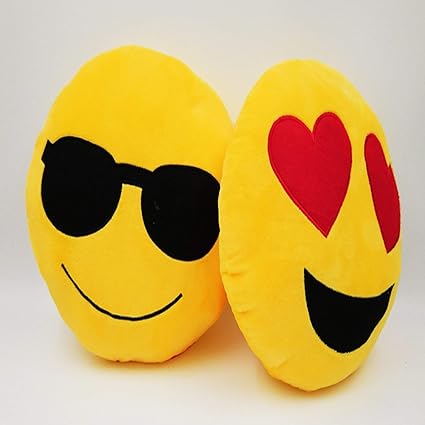 Frantic Soft Stuffed Heart Eyes and Cool Dude Smiley Cushion Pillows (33x33 cm) -Pack of 2
