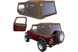 SIERRA AUTO TOPS & SEATS Sierra Offroad Soft Top for 1988 to 1995 Jeep Wrangler YJ - Spice, Sailcloth Vinyl - 2 Door Jeep Soft Top with Rear Plastic Tinted Windows - Factory Precision Fit Replacement - With Upper Door Skins