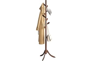 BMOSU Coat Rack Freestanding Bamboo Coat TreeCoat Rack Standing Adjustable Coat With 3 Sections 8 Coat Hooks Easy Assemble Coat Hanger For Closet Hats Bedroom Office Entryway Leaf Hook(Brown)