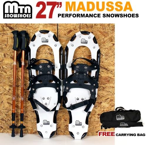 New MTN Man Woman Kid Youth 27" YP BLACK WD Snowshoes with GOLD Nordic Walking Pole Free Bag snowshoe