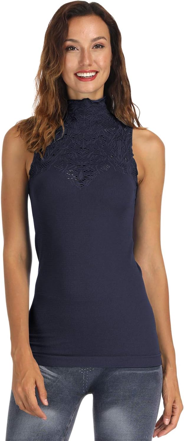 DISBEST Women Turtle Neck Sleeveless Tops Mock Turtleneck Vest Polo Neck T Shirt