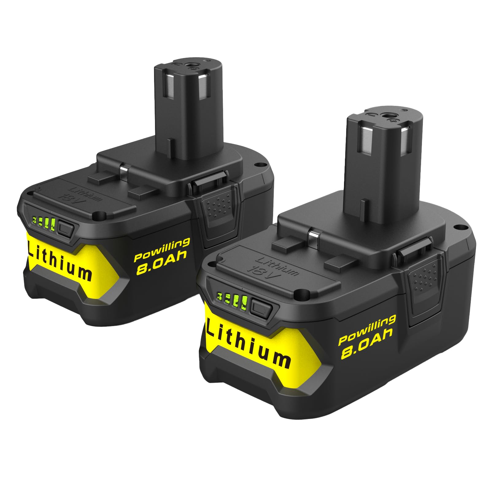Photo 1 of Powilling 2Packs 8.0Ah Battery Replacement for Ryobi 18V Battery, 18 Volt Lithium ion Batteries for Ryobi One 18V Cordless Tools P108 P107 P105 P104 P103 P102
