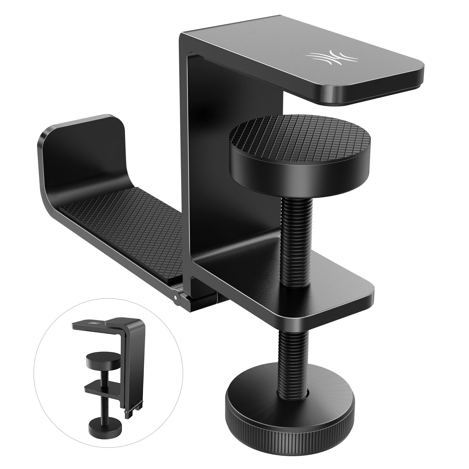 OneOdio MTL99 Foldable Headphone Stand, Metal Headset Holder Space-Saving Table Hook, Clamp-on Under Desk Hanger, Universal Fit Gaming Headphones Mount, Black