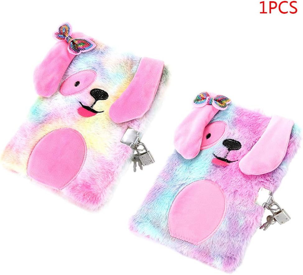 Nysunshine Cute Plush Dog Notebook with Lock,A5 Size Diary Planner Notepad Organizer Note Book School Supplies