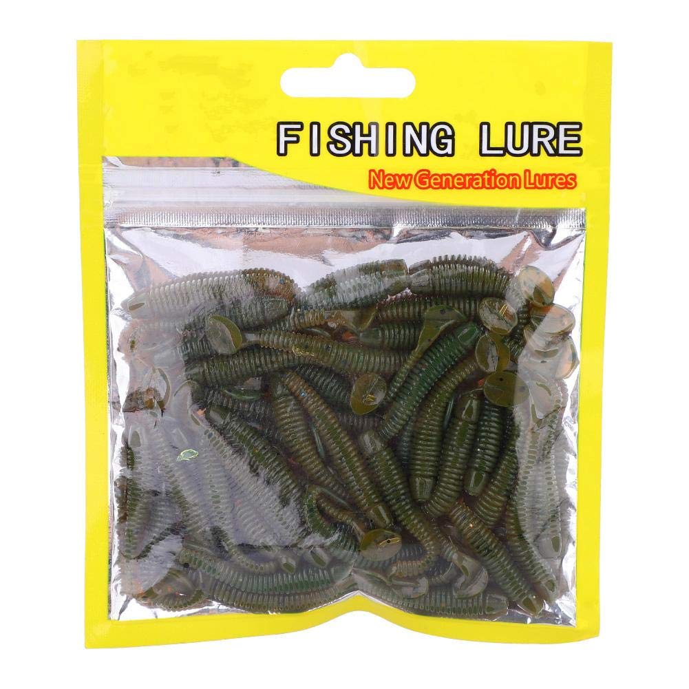 Huairdum 50PCS 5cm Orange Soft Plastic Fishing Lures, T Tail Grub Worm Baits, Saltwater & Freshwater Fishing Bait, Tackle Accessory