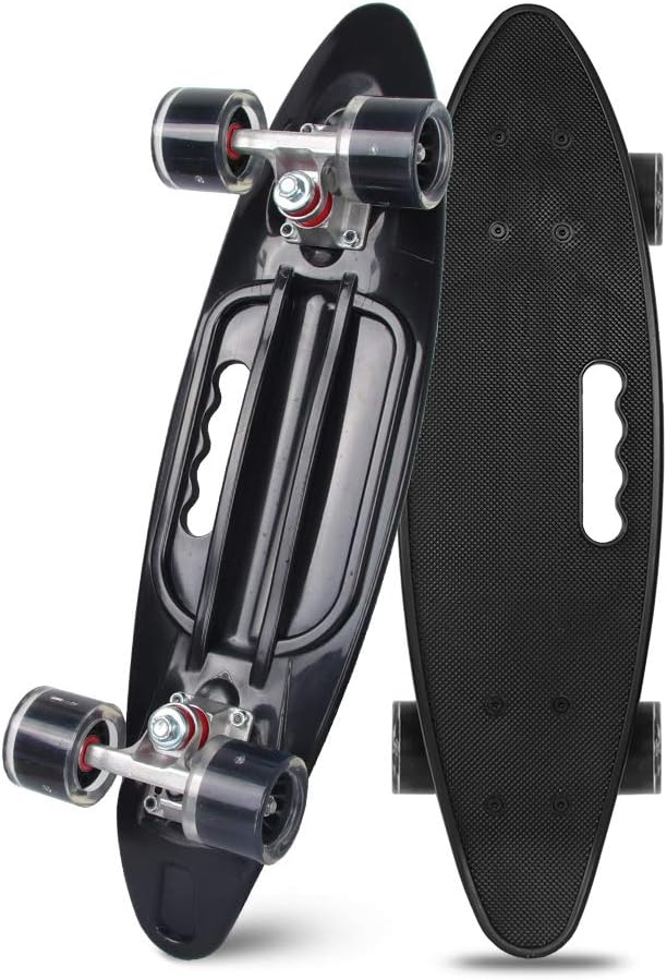 YF YOUFU Skateboards for Kids Boys Girls Youths Beginners Starter，Mini Cruiser Skateboard with LED Wheels（23 Inch） (Black)