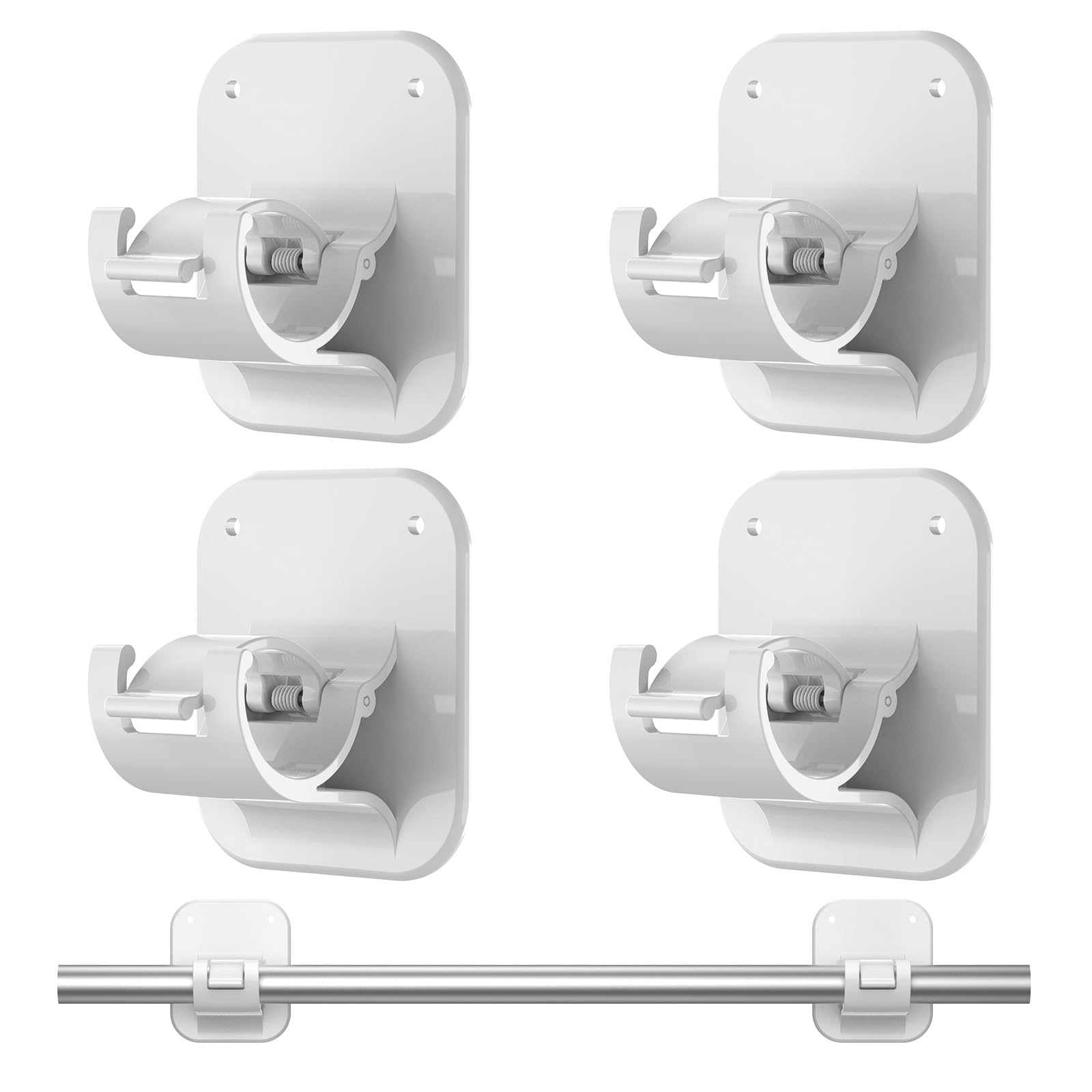 Photo 1 of No Drill Curtain Rod Brackets No Drilling Holder 20lb - Renter Friendly Self Adhesive Shower Hooks for Apartment Dorm Classroom Essentials Decor Hanging Drapes Rv over Blinds Kitchen Bedroom Home