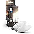 Hue Philips Smart 40W B39 Candle-Shaped LED Bulb - Soft Warm White Light - 2 Pack - 450LM - E12 - Indoor - Control App - Works with Alexa, Google Assistant and Apple Homekit