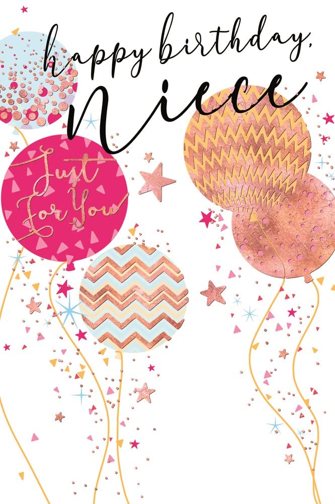 Niece Birthday Card - Balloons and Stars with Gold Foil 9x6"