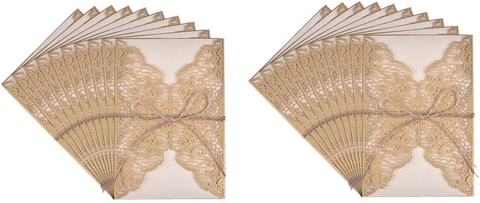 Wedding Invitation Cards,20 Pack Retro Laser Cut with Blank Kraft Paper Inner Sheets,Envelope and Jute Twine Handmade Vintage Style Card for Birthday Christmas Anniversary Mother's Day Rose Gold