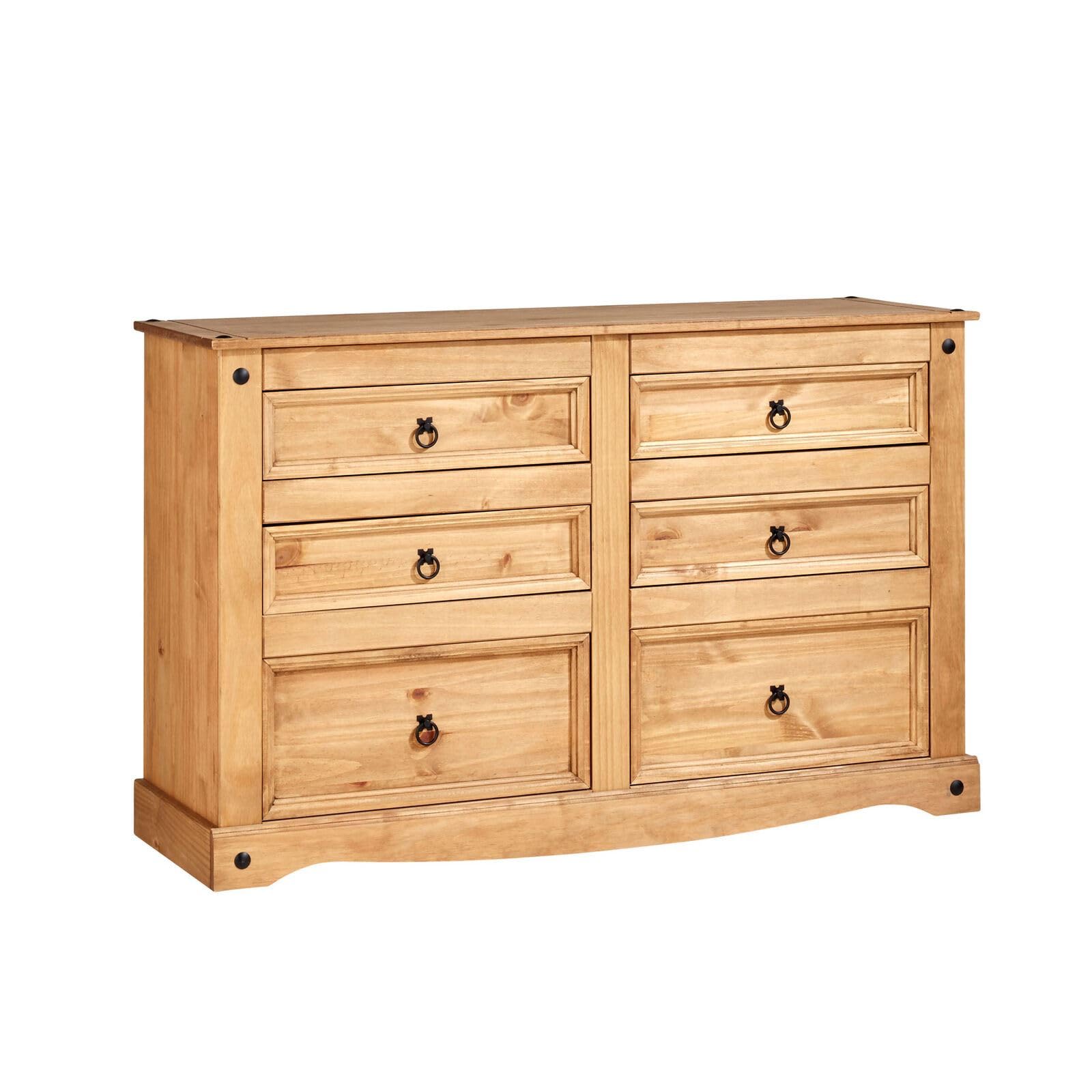 Home Source Industrial Style Solid Pine Bedroom Chest Of Drawers Storage Cabinet, 6 Drawers