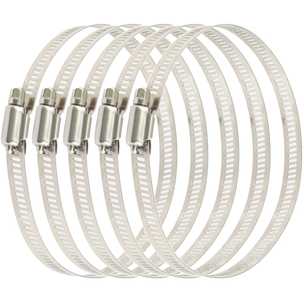5 Pcs 3.9 inch/100mm Stainless Hoop Steel Hose Clips Adjustable Worm Drive Hose Clamp for Inline Duct Fan Hydroponic Duct