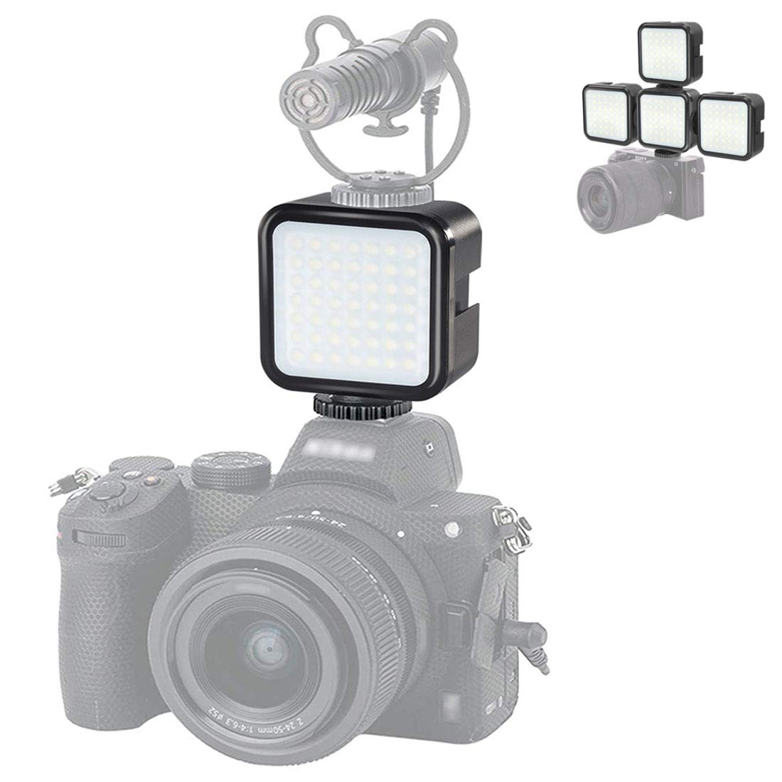 LED Video Light with 3 Cold Shoe Mount, PULUZ Camera Video Fill Light LED 64 5W Dimmable Splicing Light Panel with 1/4" Thread for Canon for Sony and Other DSLR Cameras