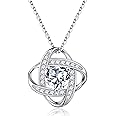 Iefil 925 Sterling Silver Love Knot Birthstone Necklace, Natural or Created Gemstone, Anniversary Birthday Gifts for Women, Jewelry Gifts for Wife Mom Girlfriend