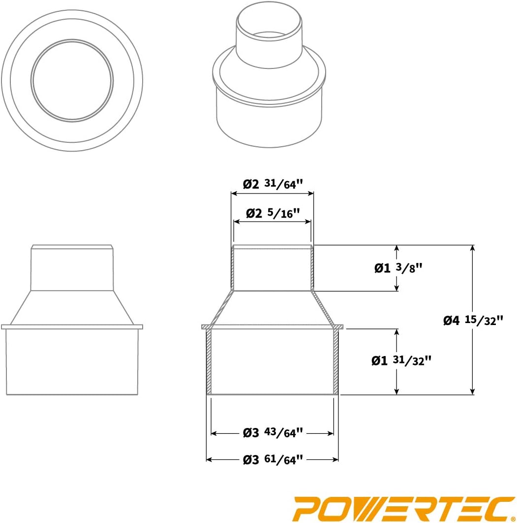 POWERTEC 70136 4-Inch to 2-1/2 Inch Cone Reducer: Home Improvement