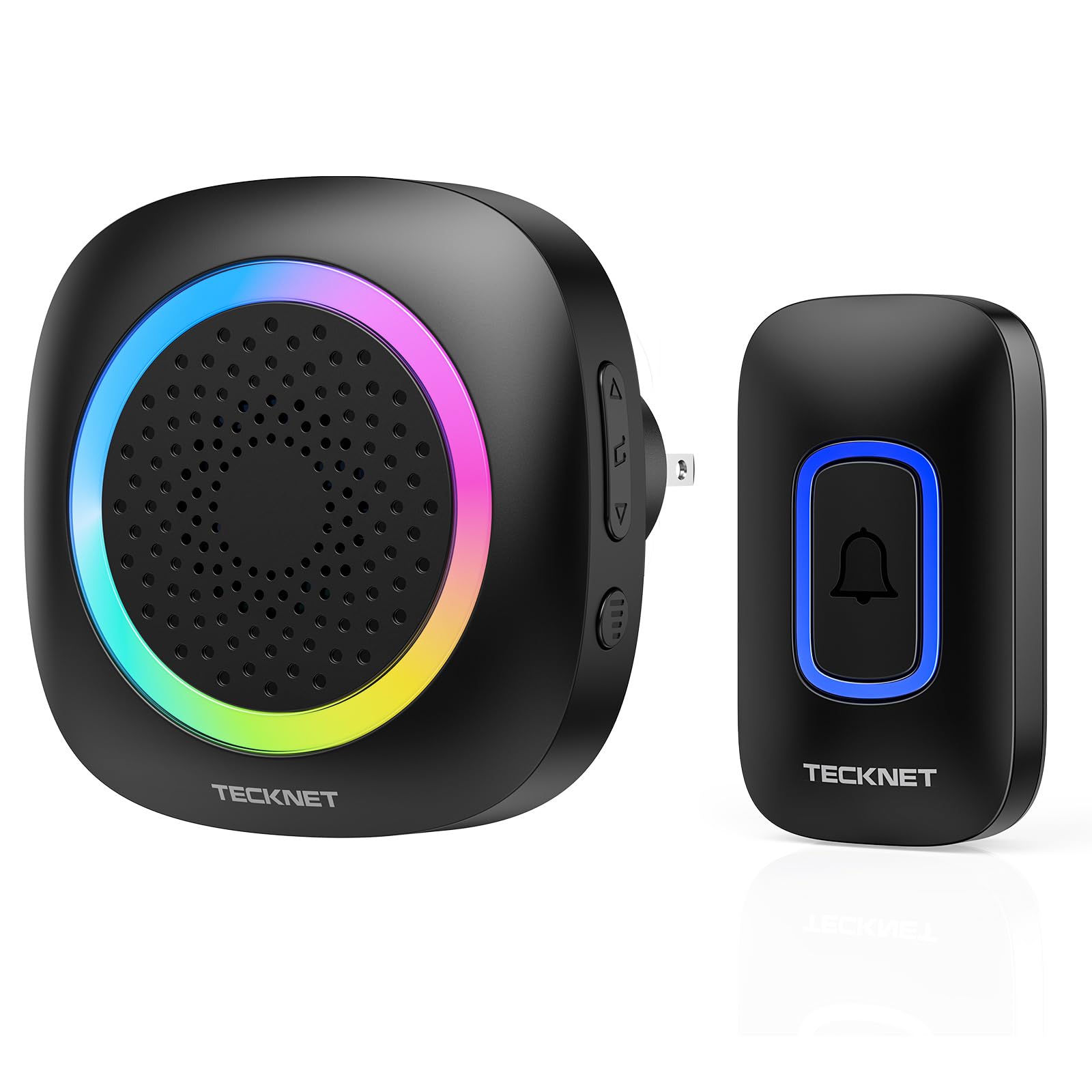 Photo 1 of TECKNET Plug-in Wireless Doorbell with RGB Lighting & 1300 Feet Range,IP66 Waterproof Doorbell for Home/Classroom/Office/Business,60 Chimes,5-Level Volume,4.5-Year Battery Life(Black)
