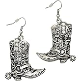 Western Cowgirl Earrings for Women Silver Cowgirl Dangle Earrings Texas Spur Drop Earrings Cowgirl Boot Hat Drop Earrings Rodeo Boho Dresses Jewelry Accessories