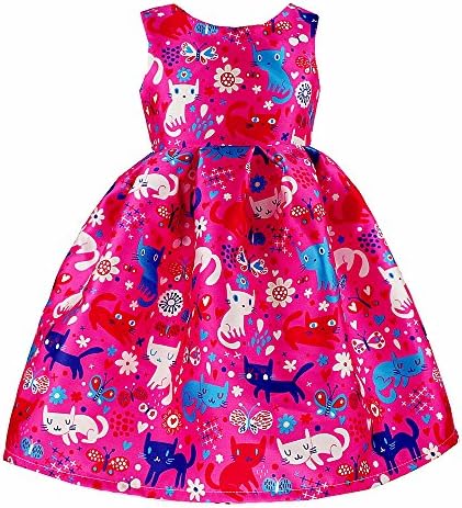 Kseniya Kids Big Little Girls' Dresses Cartoon Pattern Poland Cat Organza Girl Princess Dress 7-8y Pink