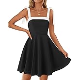 ZESICA Womens Summer Sleeveless Mini Dress Tie Shoulder Square Neck High Waist Swing A Line Short Sundresses