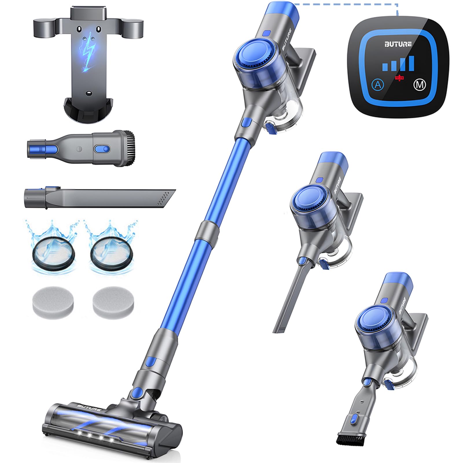 BuTure Cordless Vacuum Cleaner, 38Kpa Stick Vacuum with Charging Dock Brushless Motor 450W, Vacuum Cleaner for Home Automatically Adjust Suction, Wireless Vacuum for Pet Hair/Carpet/Hard Floor