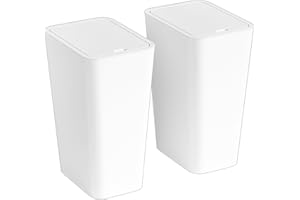 Yieach 12L White Slim Bathroom Trash Can with Lid,3.17 Gallon Pet/Dog Proof Kitchen Trash Can,Rectangle Thin Garbage Can,Covered Waste Basket,Narrow Small Plastic Trashcan for Room,Bedroom,Office,2PCS