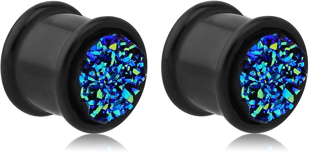 Holy Plug Body Piercing Jewelry Pair of 2 Acrylic Druzy Resin Threaded Plug 000g