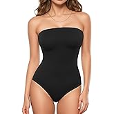 MANGOPOP Women‘s Strapless Thong Bodysuit Sexy Tube Top Off The Shoulder Double Lined Bodysuits Summer Going Out Tops