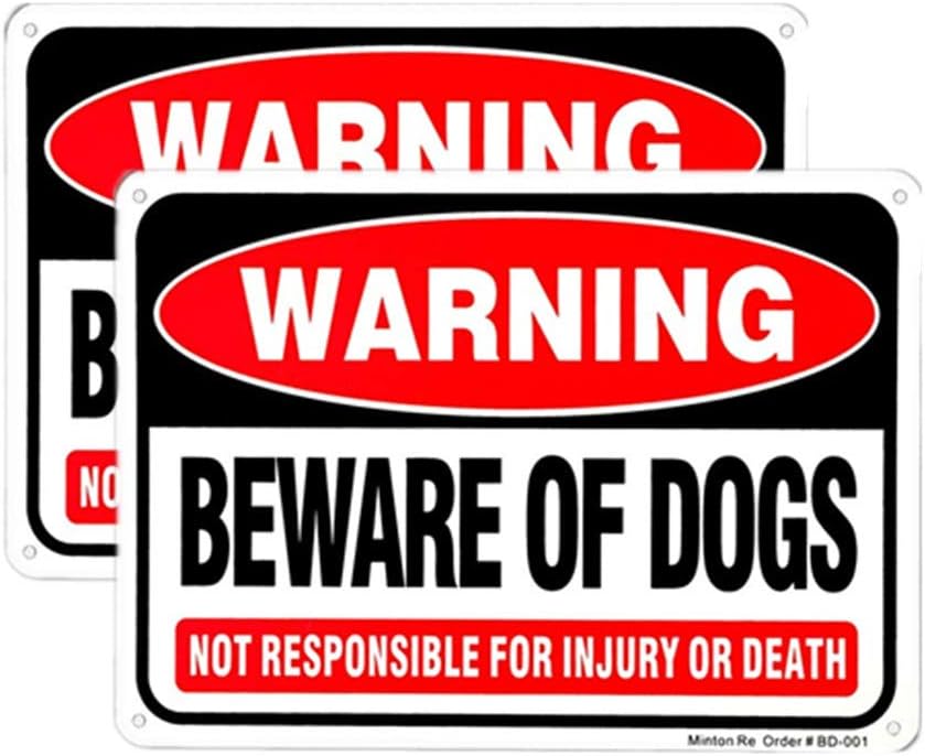 Yard Signs - (2 Pack) Beware of Dog Sign, 10 x 7 Rust Free Aluminum Warning Dog Sign, UV Printed Reflective Weather Resistant Dog Bite Sign for Outdoors