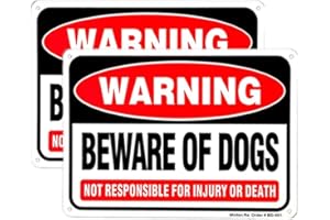 MINTON (2 Pack) Beware of Dog Sign, 10 x 7 Rust Free Aluminum Warning Dog Sign, UV Printed Reflective Weather Resistant Dog Bite Sign for Outdoors