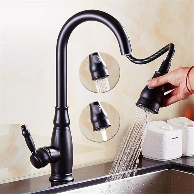 HomJo Luxus Schwarze Pull Down Küchenarmatur Massiv Messing Swivel Pull