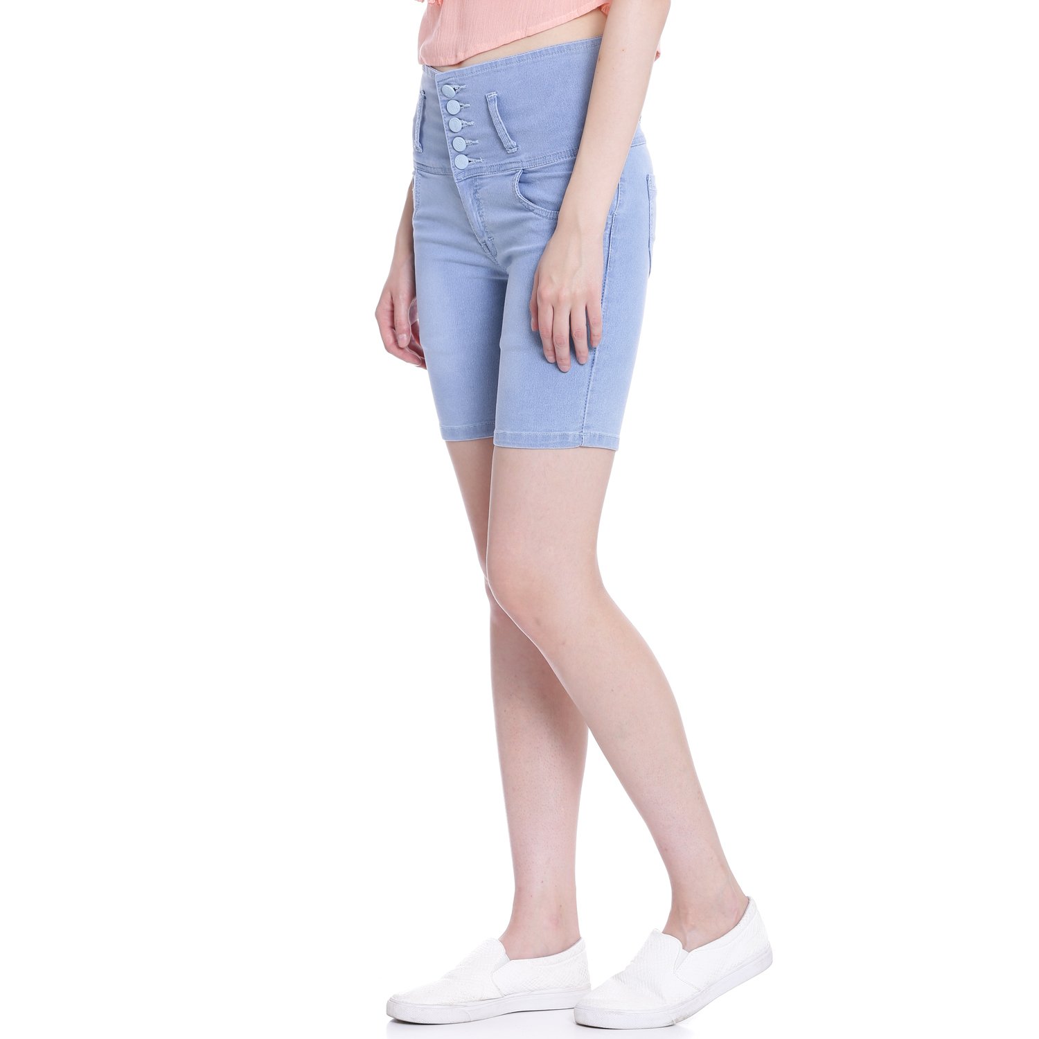 broadstar women denim ice blue short